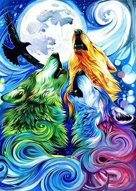 Howling Rainbow Wolves