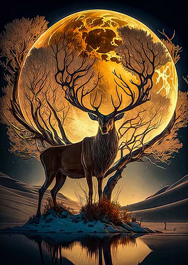 deer moon landscape
