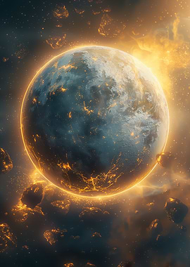 Fiery Glowing Moon Planet