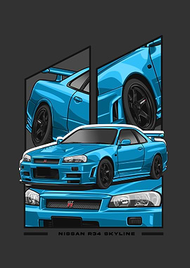 Nissan r34 Skyline cyan