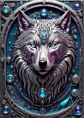 Steampunk Metal White Wolf