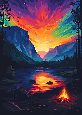 Yosemite Sunset Pixel Art