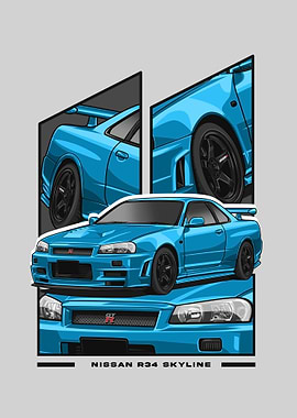 Nissan r34 Skyline cyan