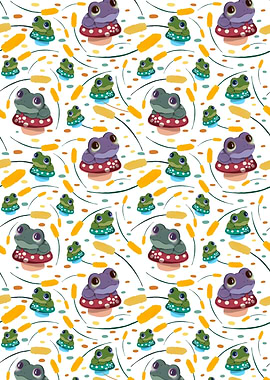 Tiny Frogs on Mushrooms