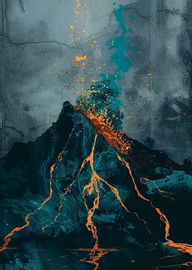Erupting Volcano at Night