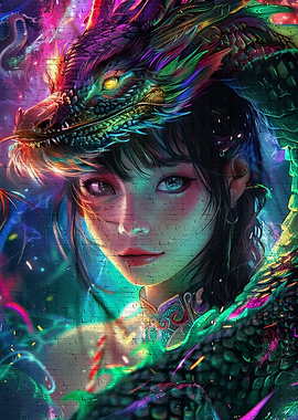 Asia woman a dragon