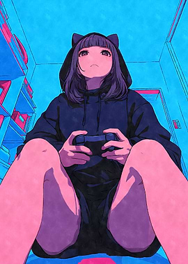 Gamer Cat Girl in Hoodie