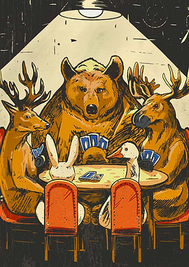 Wild animals playing cards