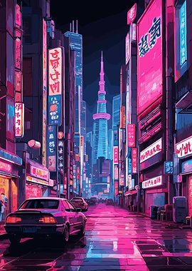 Japanese Neon Tokyo City' Poster, picture, metal print, paint by