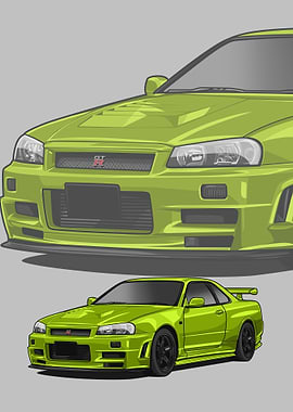 Nissan r34 Skyline green
