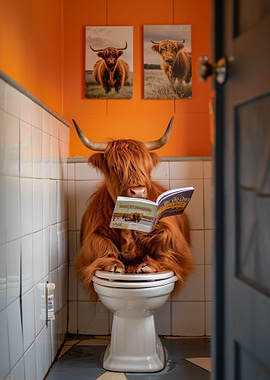 Highland Cow on the Toilet