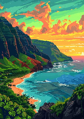 Kauai Hawaii Pixel Art