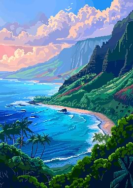 Kauai Hawaii Pixel Art