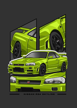 Nissan r34 Skyline green