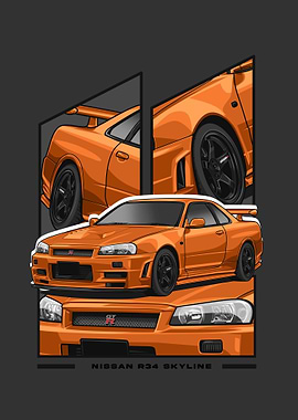 Nissan r34 Skyline orange
