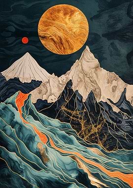 Golden Mountain at Night