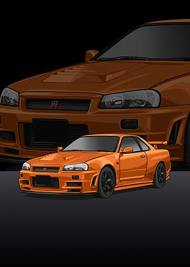 Nissan r34 Skyline orange