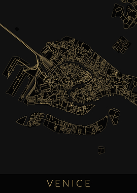 Venice Map Black Gold