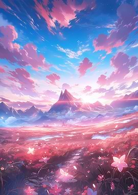anime pink landscape