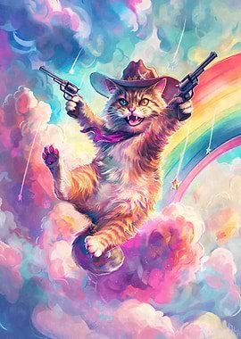 Whimsical Cowboy Cat Guns