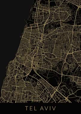 Tel Aviv Map Black Gold
