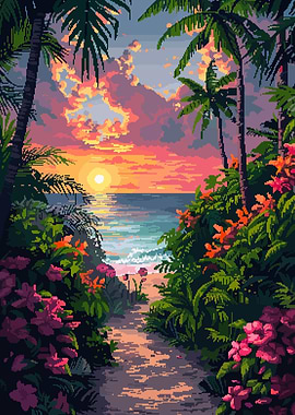 Retro Hawaii Pixel Art
