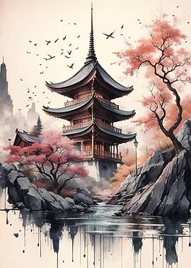 Japan Landscape Watercolor