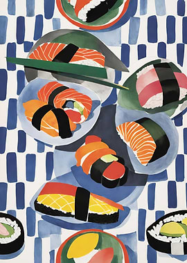 Watercolor Sushi Poster
