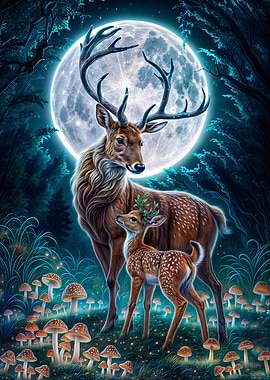 Deer fawn Moonlit Forest