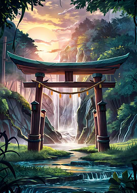 Torii gate in forest
