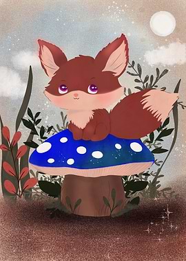 Fox on a Blue Mushroom
