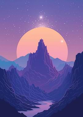 Retro Mountain Moon