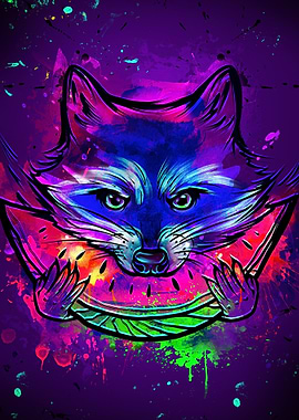 Raccoon Eat Watermelon