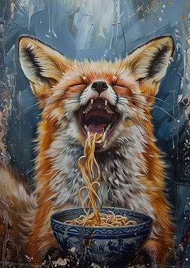 Fox Eating Ramen Noodles