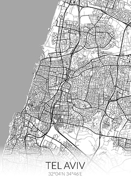 Tel Aviv City Map White