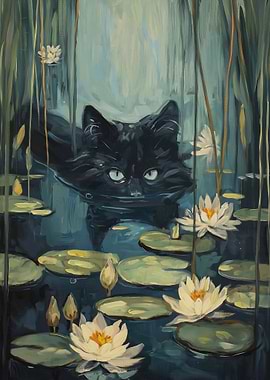 Cute Cat Swimming River