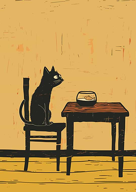 Cat Staring at Gold Fish