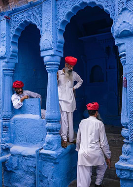Local men at the blue city