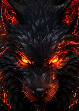 black wolf with red eyes