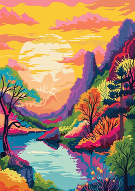 Vibrant Pop Art Landscape