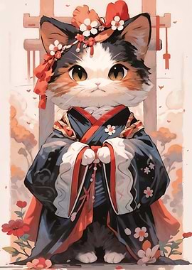 Cat Kimono Japan Kawaii