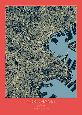 Yokohama Map Red Blue