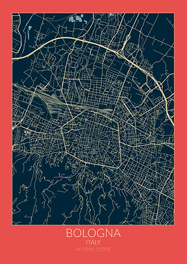 Bologna Map Red Blue