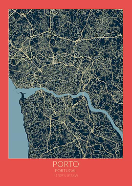 Porto Map Red Blue