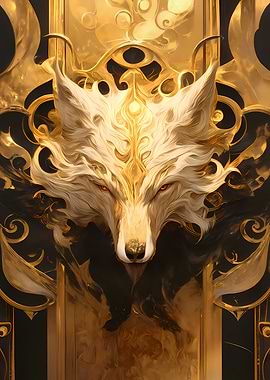 White Wolf Head Art Deco