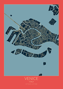 Venice Map Red Blue