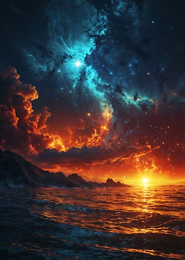 Fiery Sunset Over Ocean