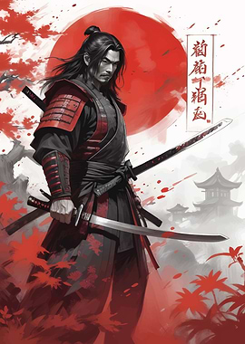 Samurai And red moon