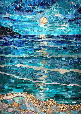 Moonlit Ocean Mosaic Art