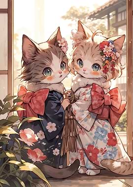 Cat Kimono Cute Japan